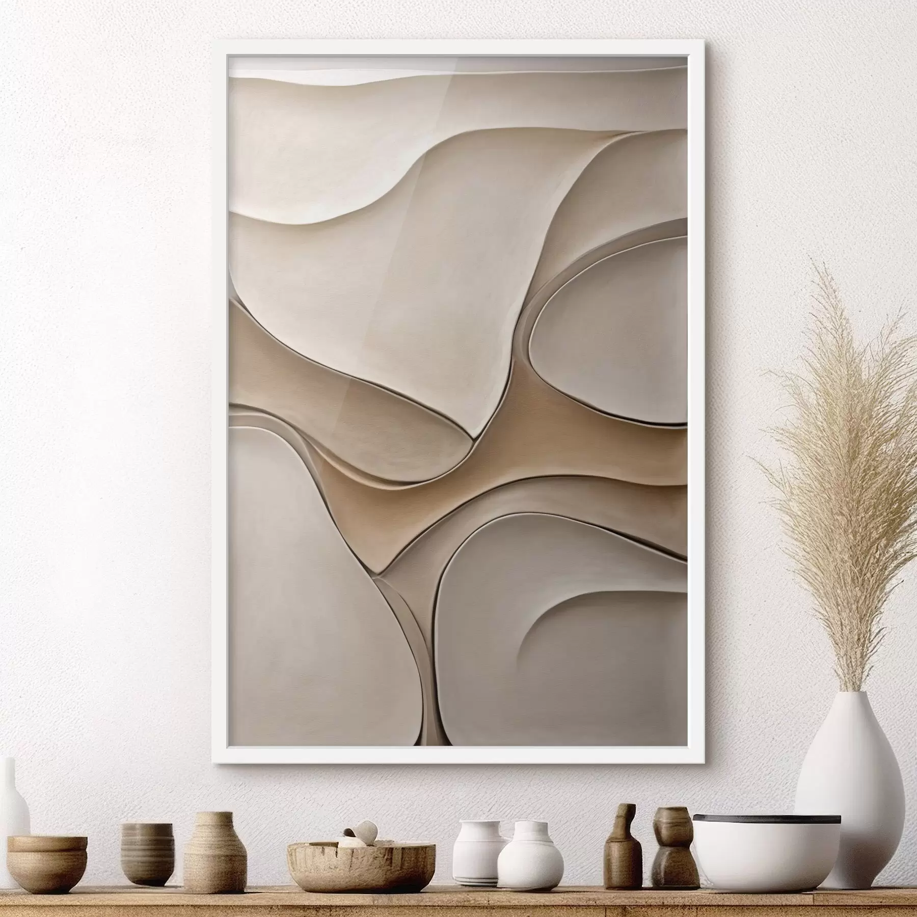 carta da parati Forme astratte, fluide e organiche in tonalità neutre di beige e crema, opere d’arte materiche nr. f50225