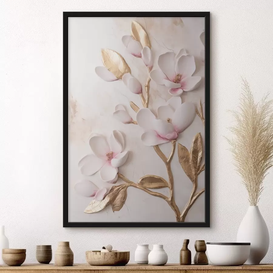 carta da parati Delicati fiori di magnolia rosa con texture e tocchi di giallo nr. f50230