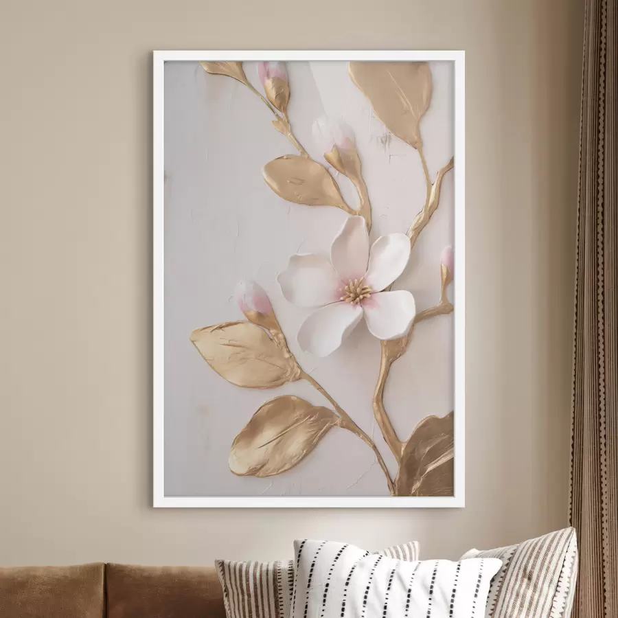 carta da parati Delicati fiori di magnolia rosa con texture e tocchi di giallo nr. f50231