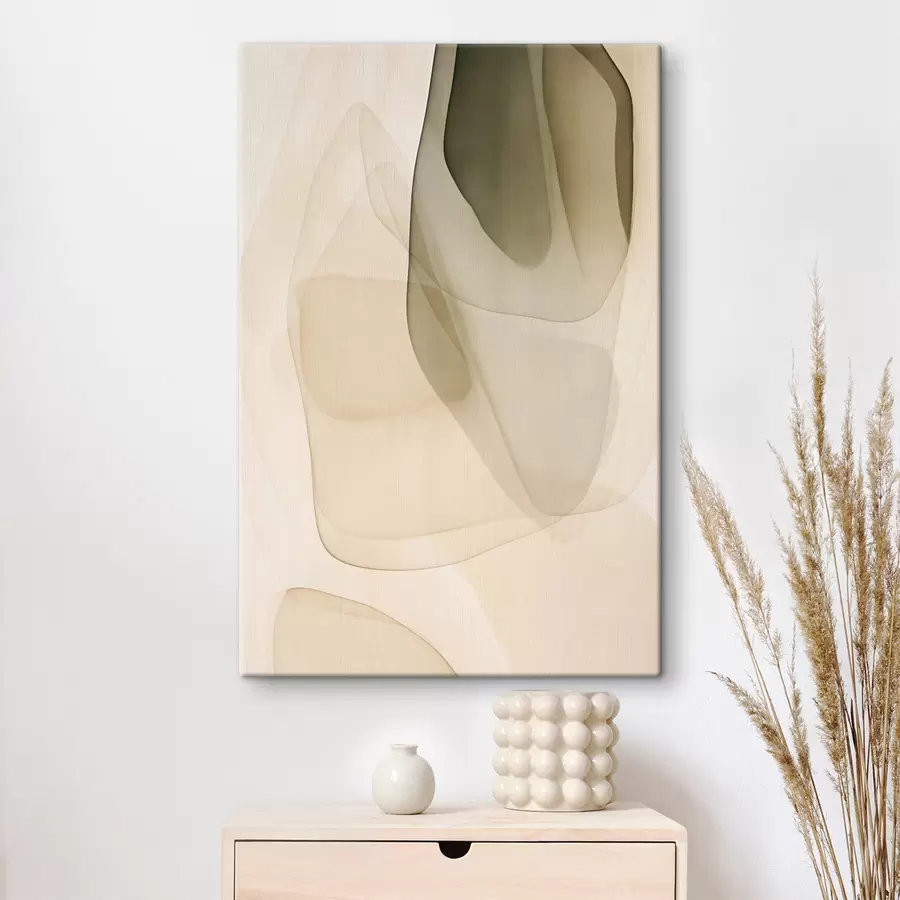 carta da parati Forme astratte e fluide, traslucide, in tenui tonalità di beige, crema e verde oliva nr. s50204