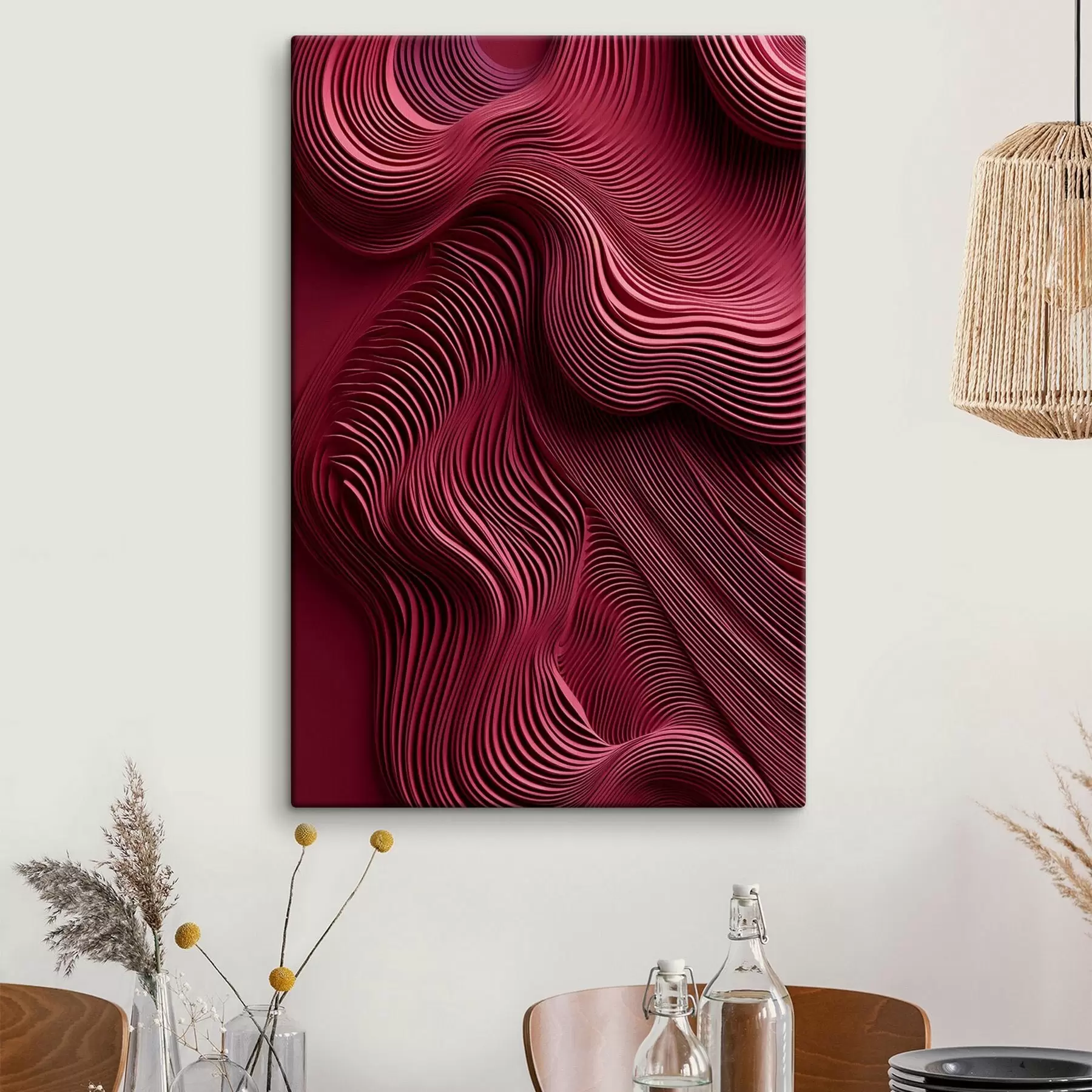 carta da parati Rosso scuro, texture astratte, ondulate, stratificate e levigate; arte moderna nr. s50223