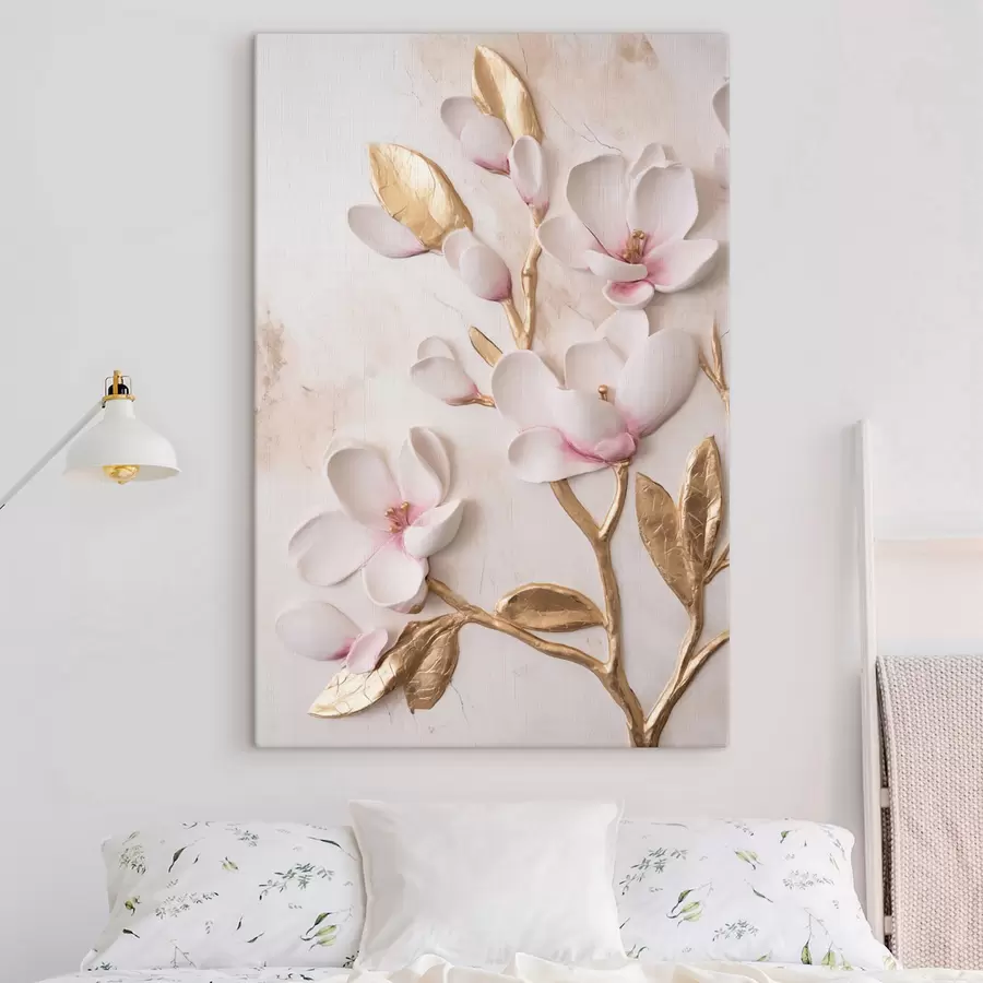 carta da parati Delicati fiori di magnolia rosa con texture e tocchi di giallo nr. s50230