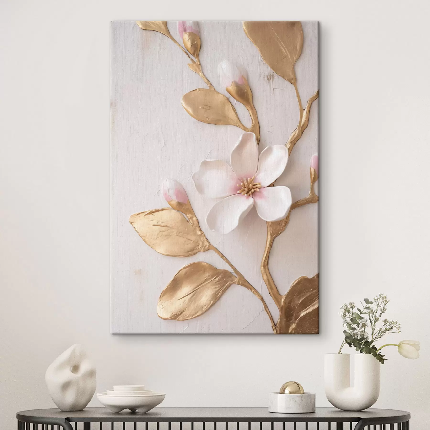 carta da parati Delicati fiori di magnolia rosa con texture e tocchi di giallo nr. s50231