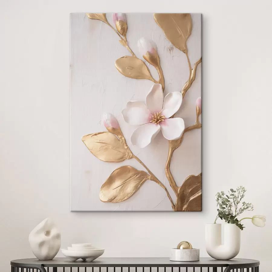 carta da parati Delicati fiori di magnolia rosa con texture e tocchi di giallo nr. s50231
