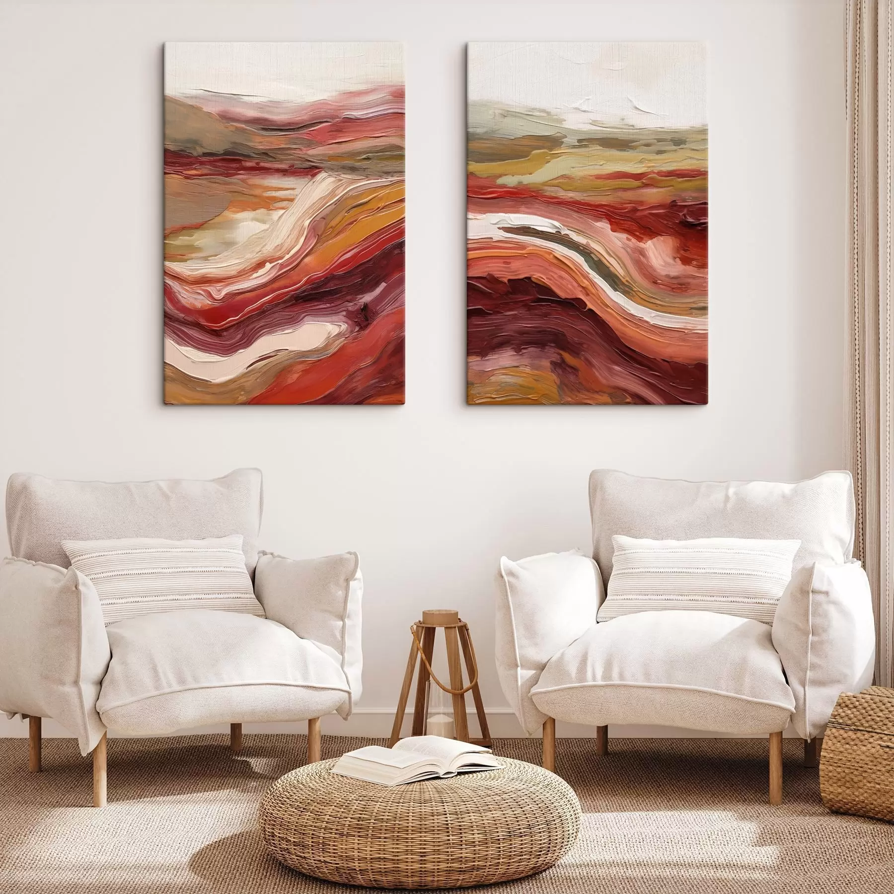 carta da parati Paesaggio astratto con strati materici di rosso, arancione e beige nr. m30841
