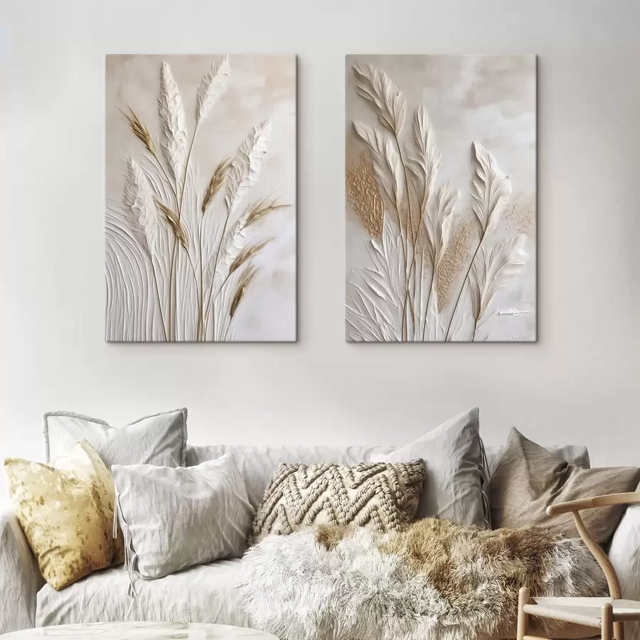 carta da parati Steli di grano essiccati su uno sfondo beige chiaro, texture naturali nr. m30842