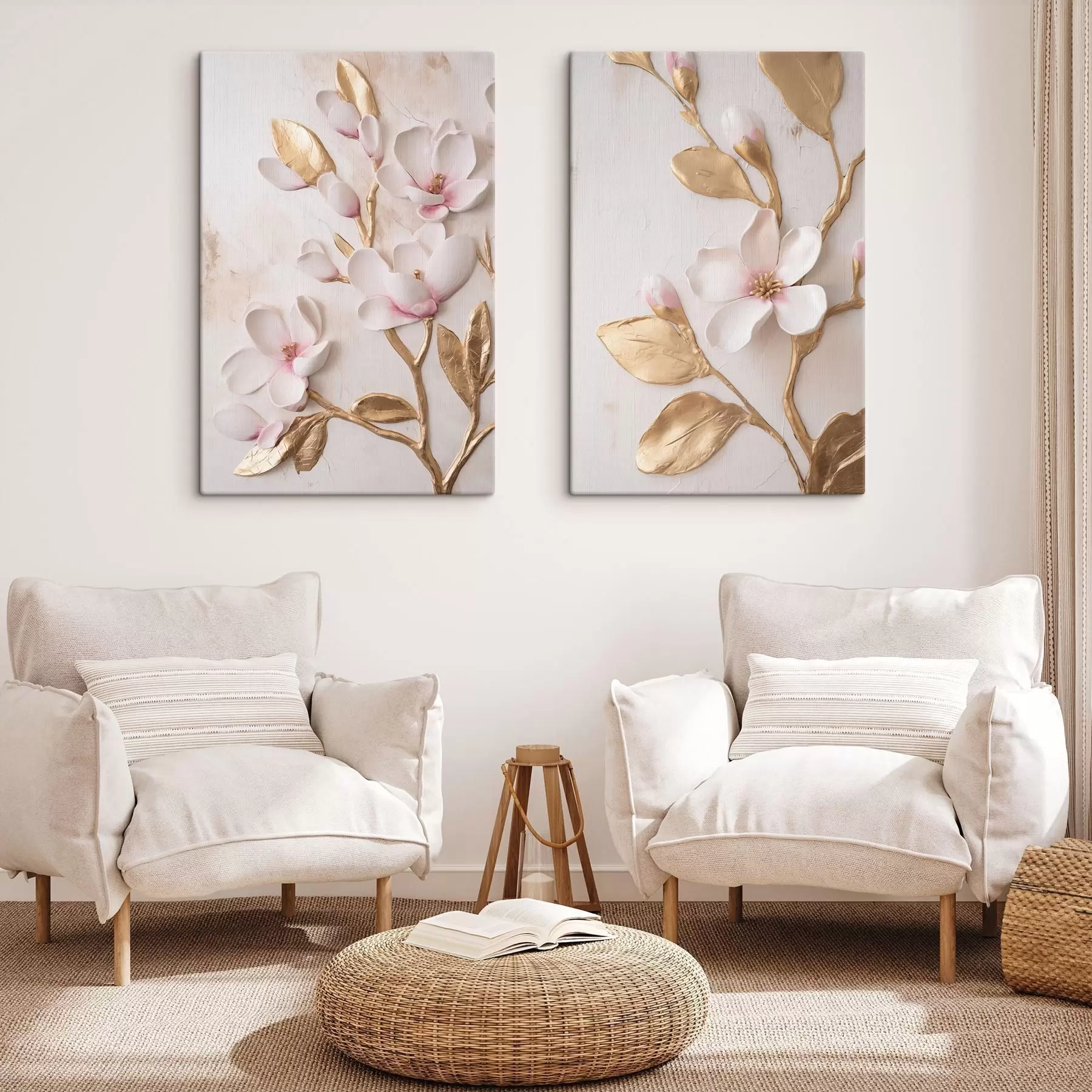 carta da parati Delicati fiori di magnolia rosa con texture e tocchi di giallo nr. m30848