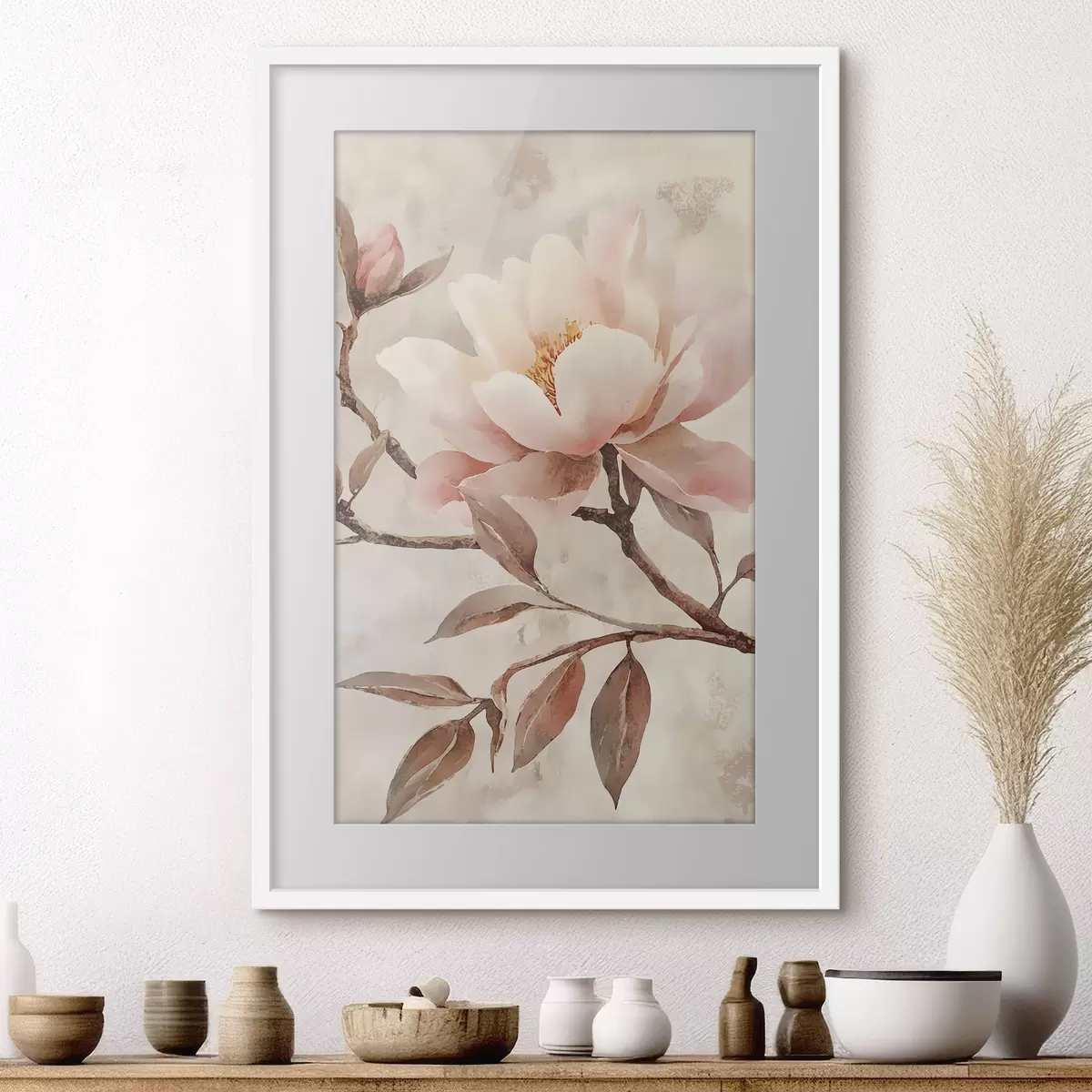 Poster Ramo con peonie e foglie f50292