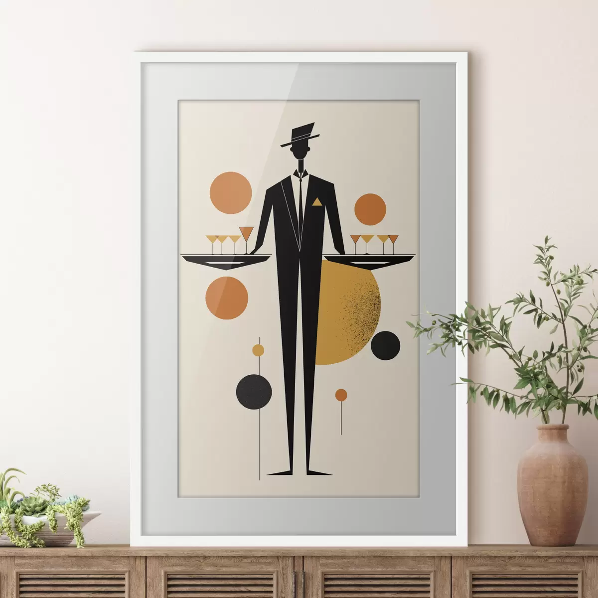 Poster Abstract: Cameriere con bicchieri da vino f50328