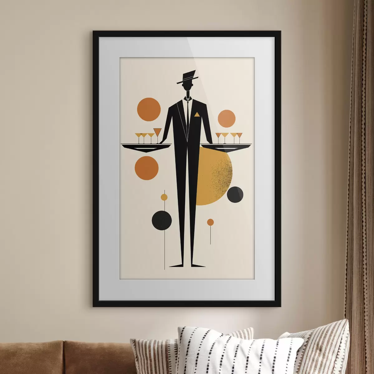 Poster Abstract: Cameriere con bicchieri da vino f50328
