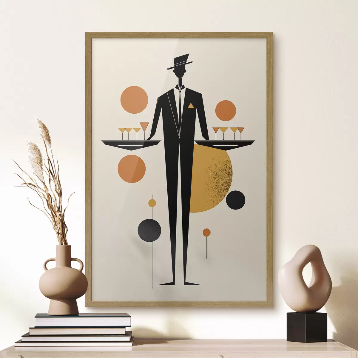 Poster Abstract: Cameriere con bicchieri da vino f50328