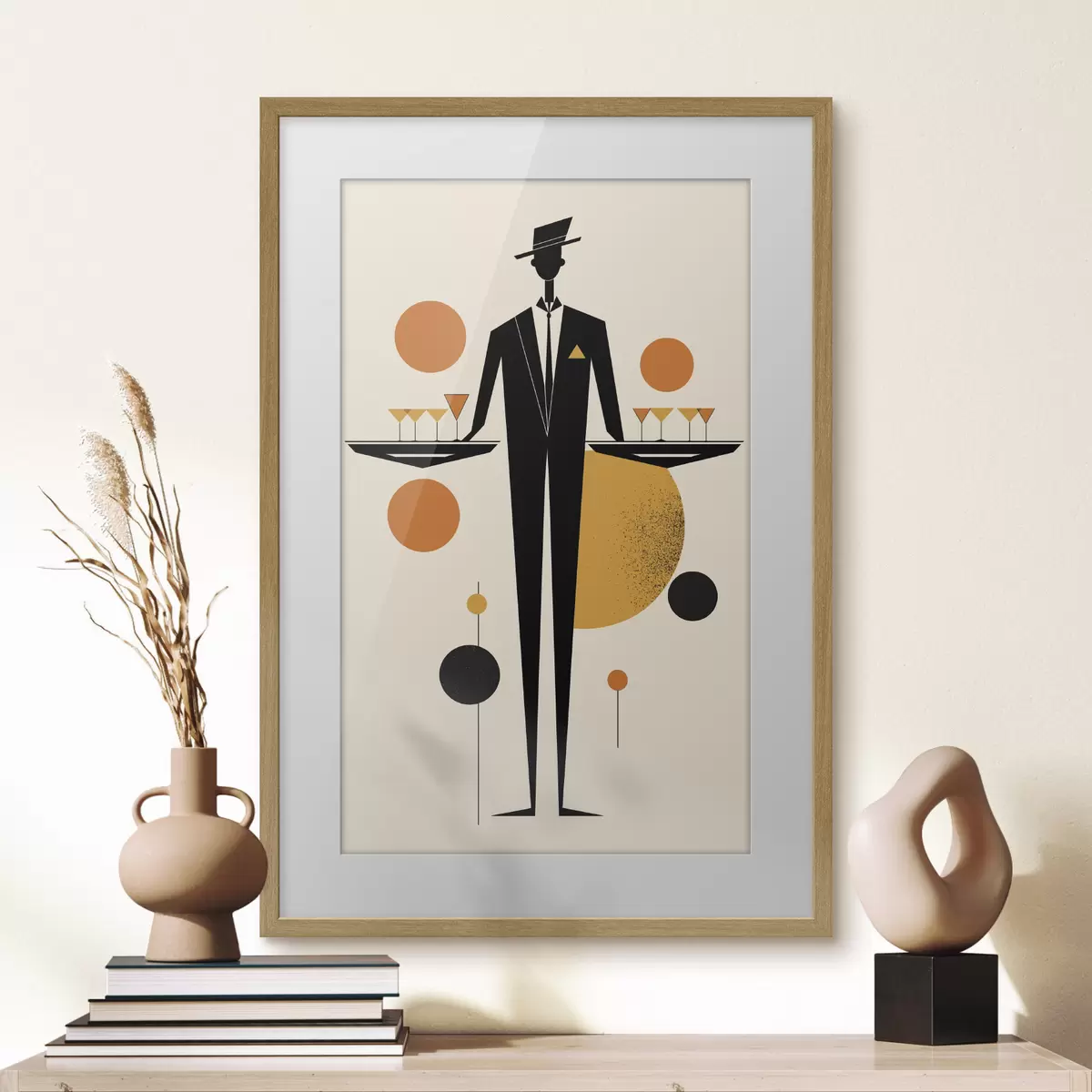 Poster Abstract: Cameriere con bicchieri da vino f50328