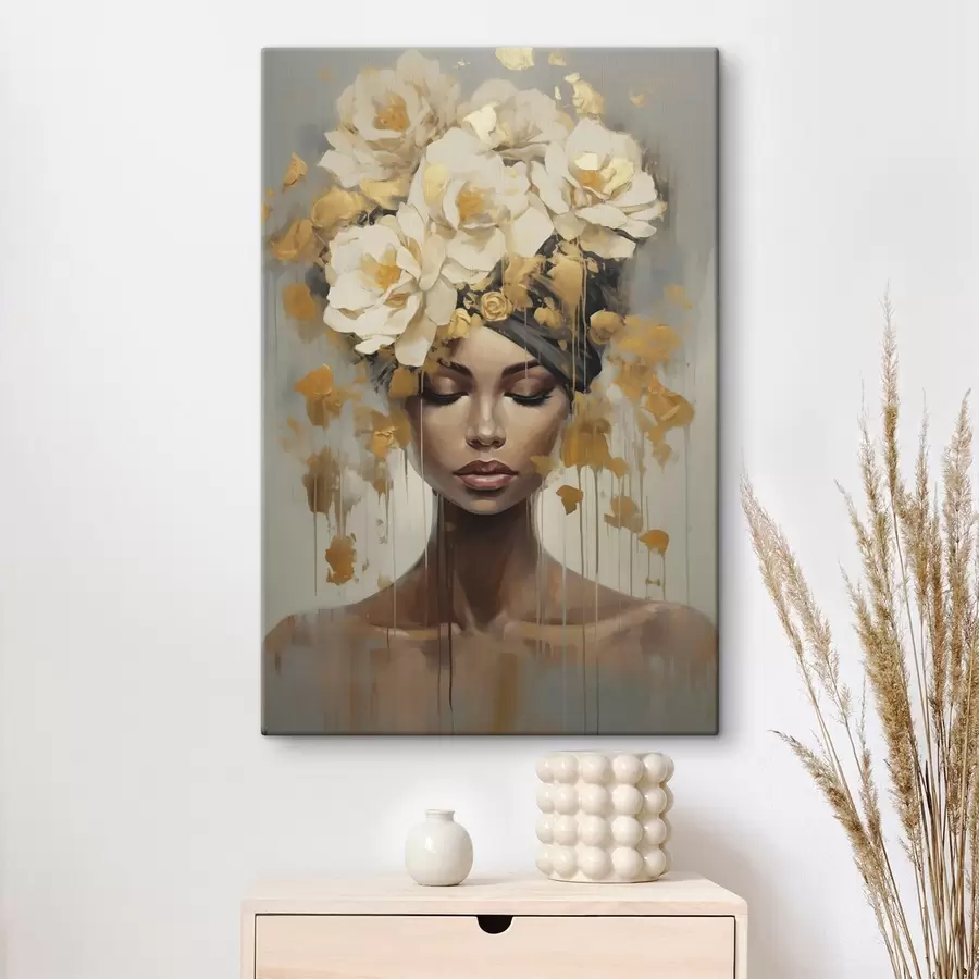 carta da parati Donna astratta con fiori, imitazione di un dipinto nr. s50382