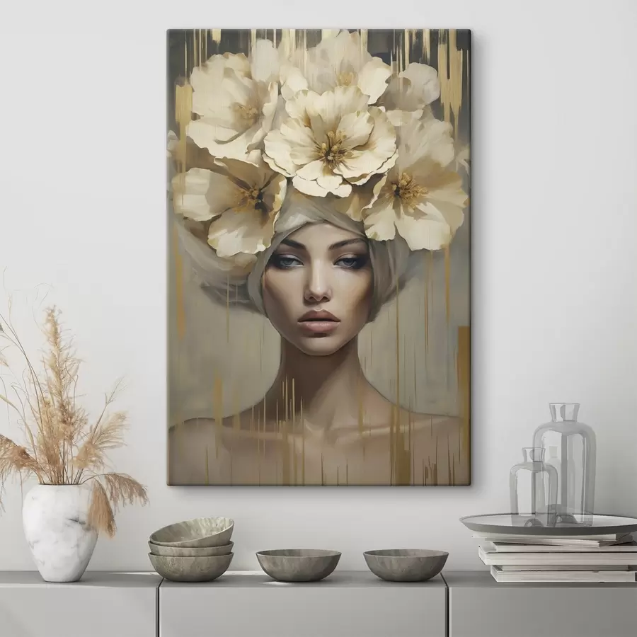 carta da parati Donna astratta con fiori tra i capelli, imitazione di un dipinto nr. s50381
