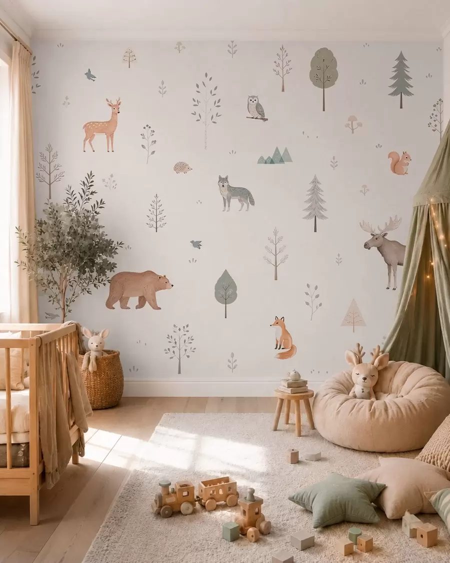 Carta da parati per Bambini Miniature del bosco 