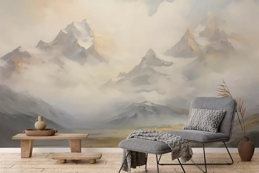 Carta da parati nature Paesaggio di montagna imitazione della pittura 