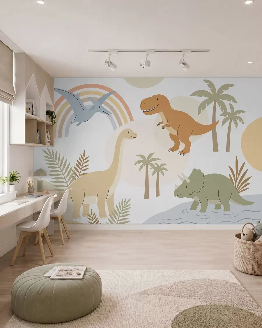 carta da parati Dinosauri e arcobaleno nr. w05842