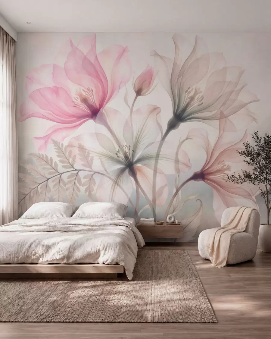 Carta da parati Fiori grandi Magnolia ad acquerello n. w10009