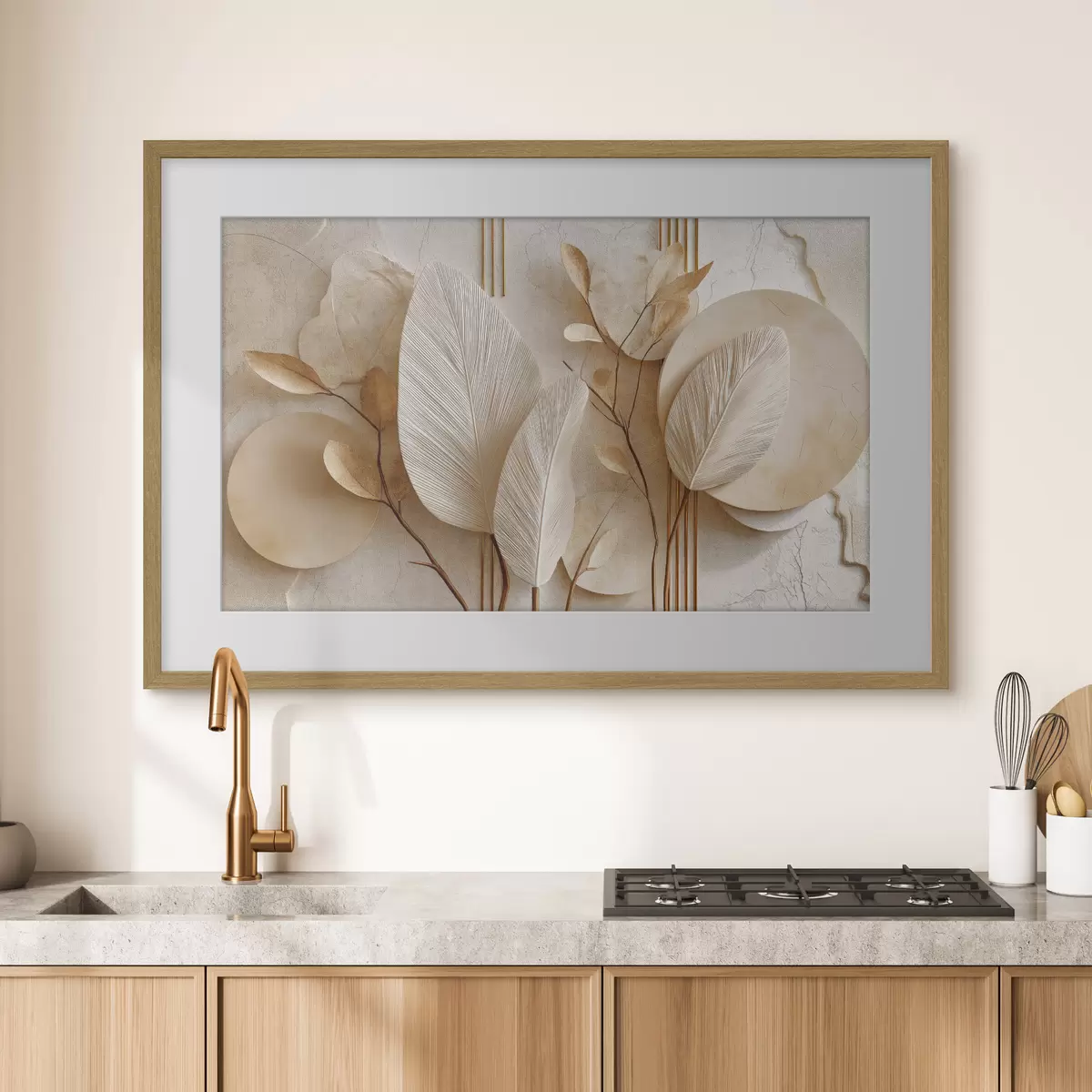 Poster Foglie stilizzate e forme circolari su uno sfondo chiaro f50429