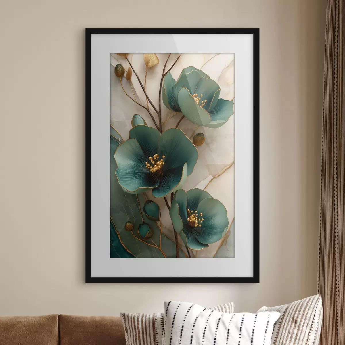 Poster Fiori turchesi con stami decorativi f50435