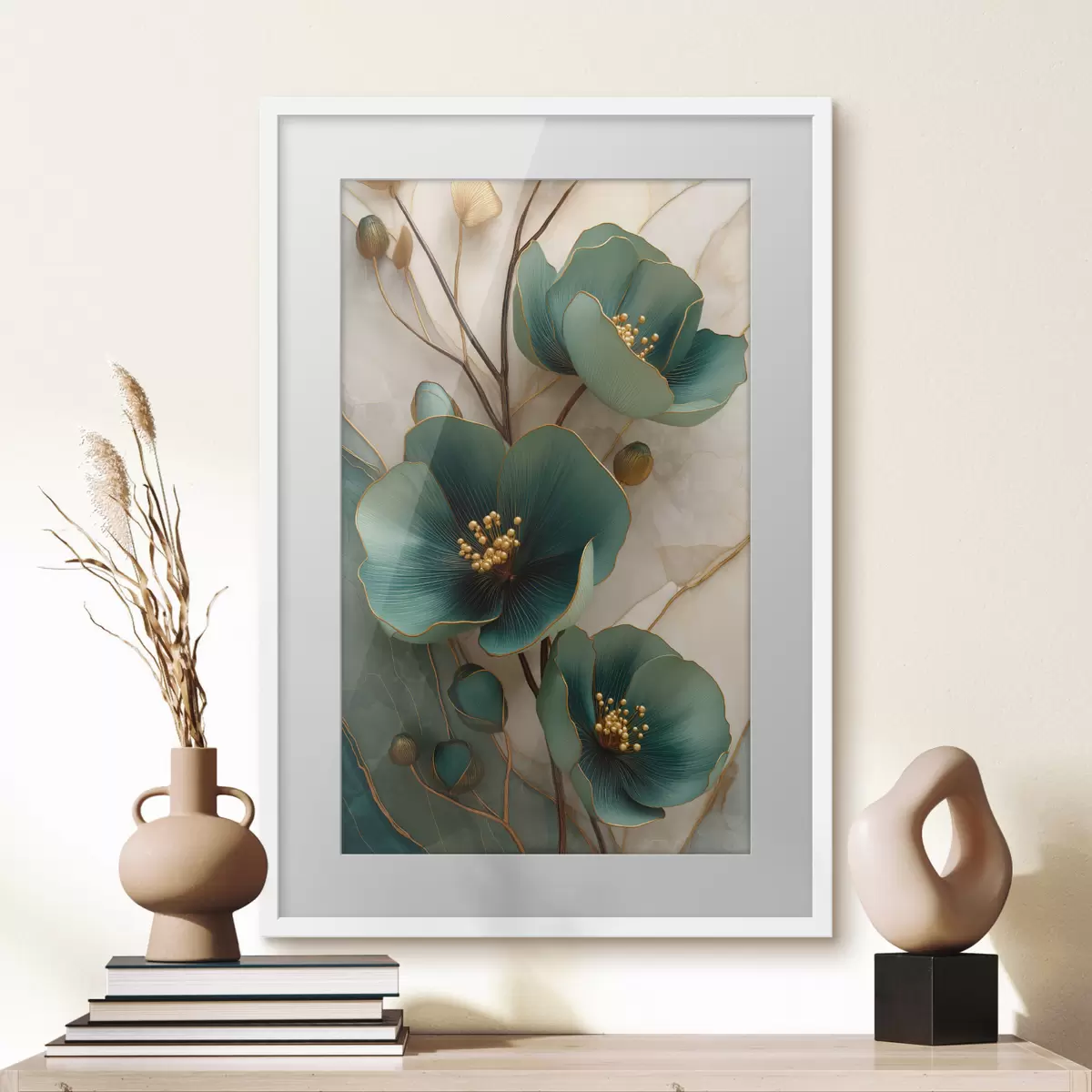 Poster Fiori turchesi con stami decorativi f50435