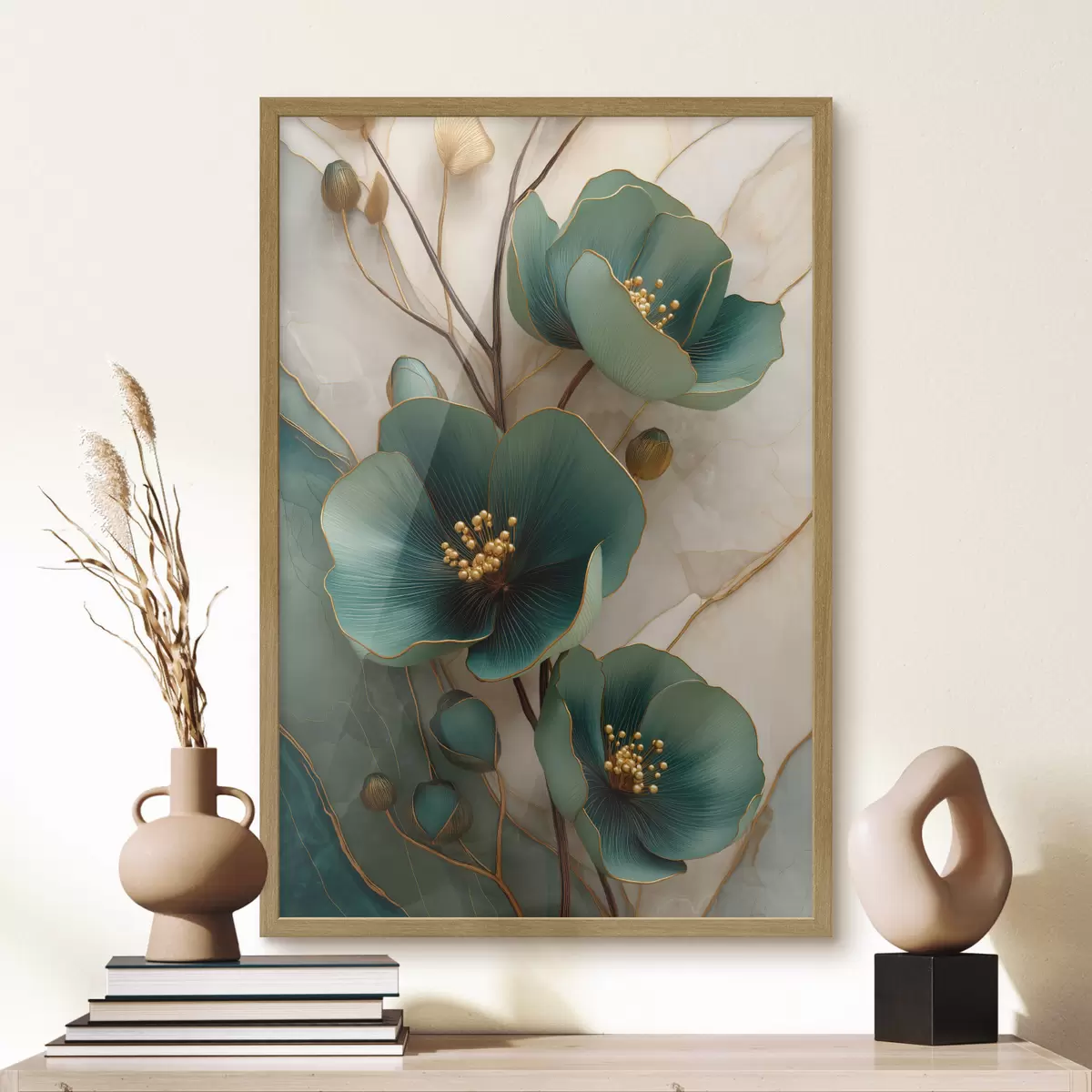 Poster Fiori turchesi con stami decorativi f50435