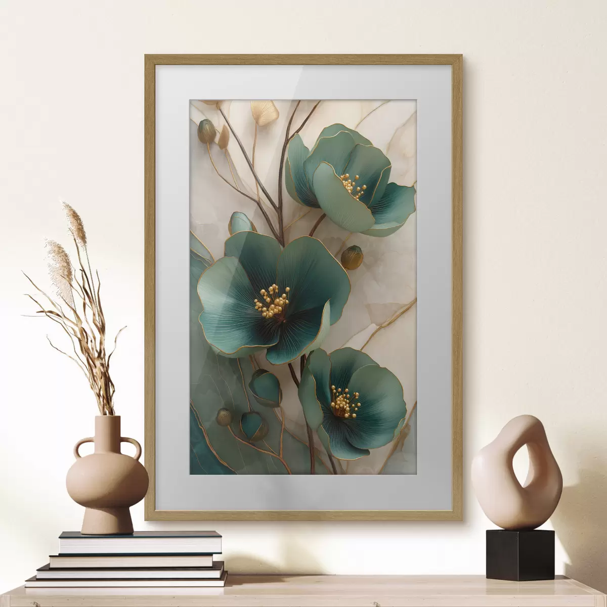 Poster Fiori turchesi con stami decorativi f50435