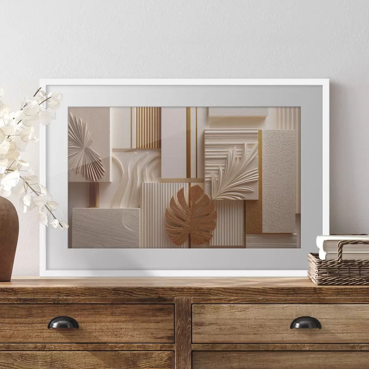 Poster Forme geometriche con foglie decorative f50442