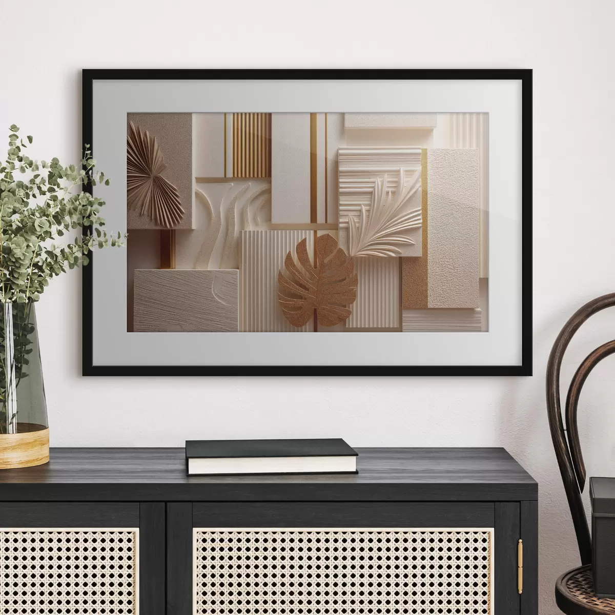 Poster Forme geometriche con foglie decorative f50442