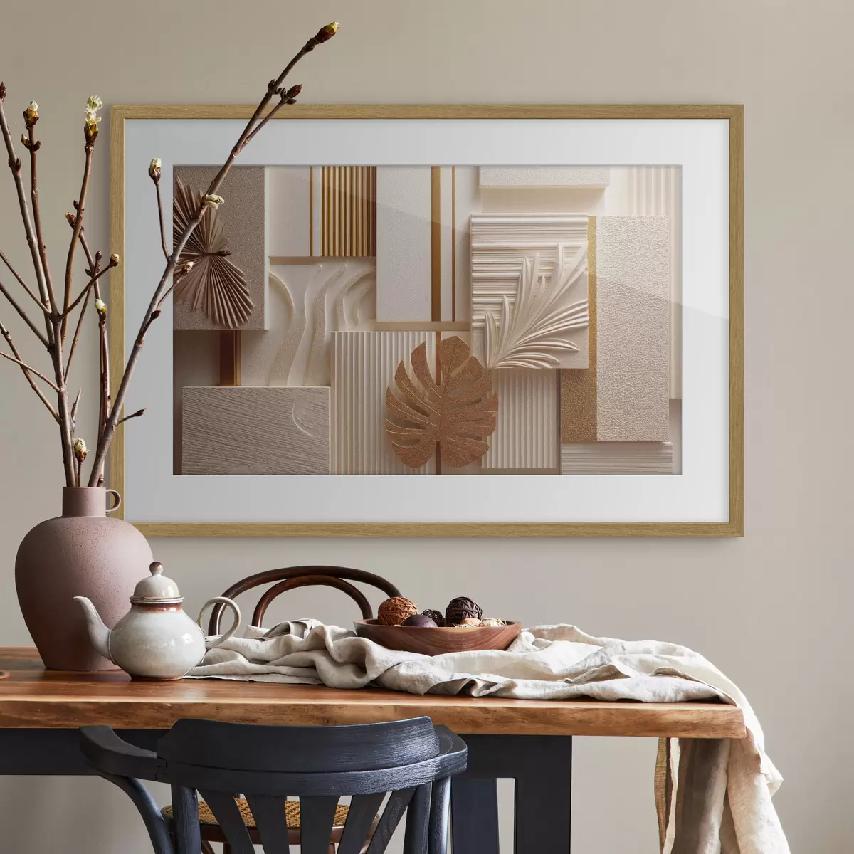 Poster Forme geometriche con foglie decorative f50442