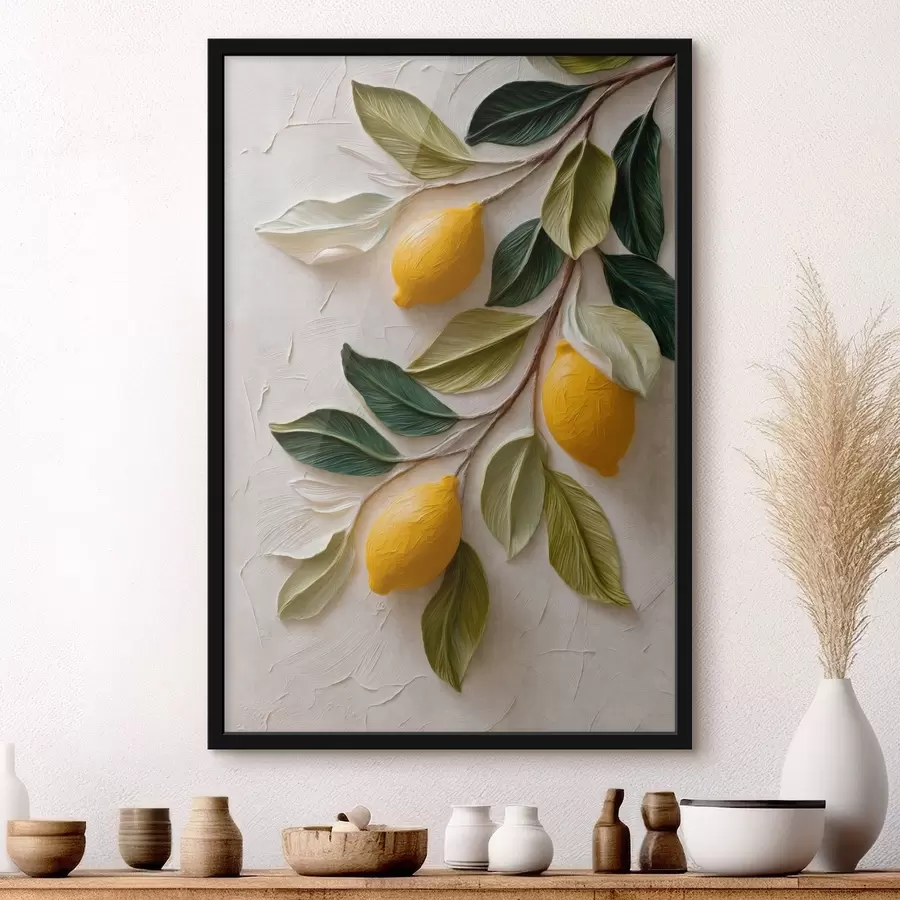 carta da parati Limoni sui rami con foglie verdi nr. f50445