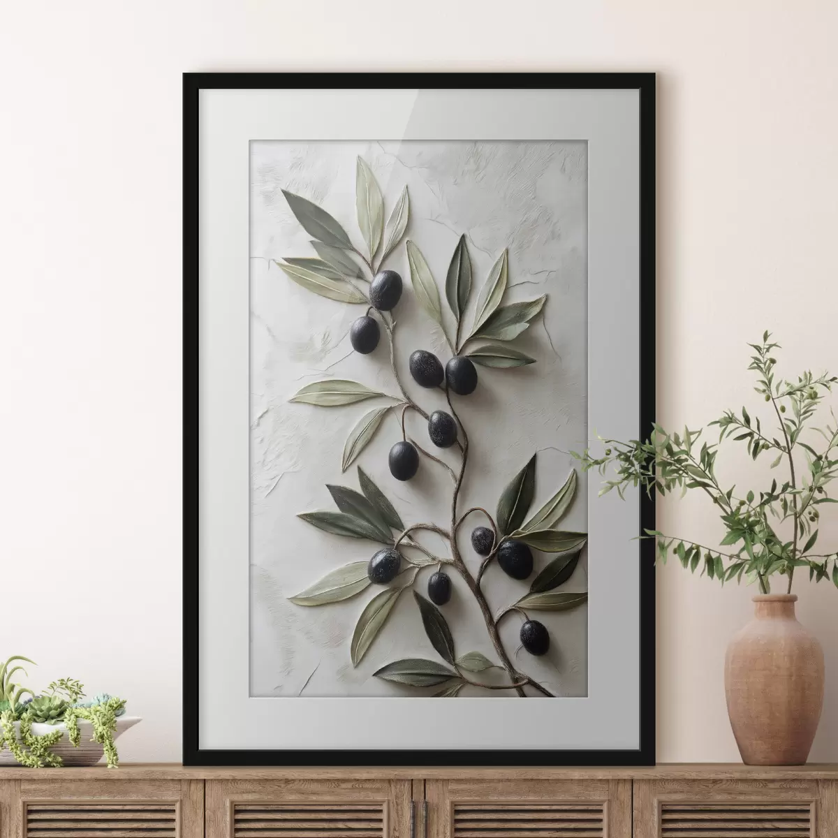 Poster Ramo con olive nere e foglie verdi f50447