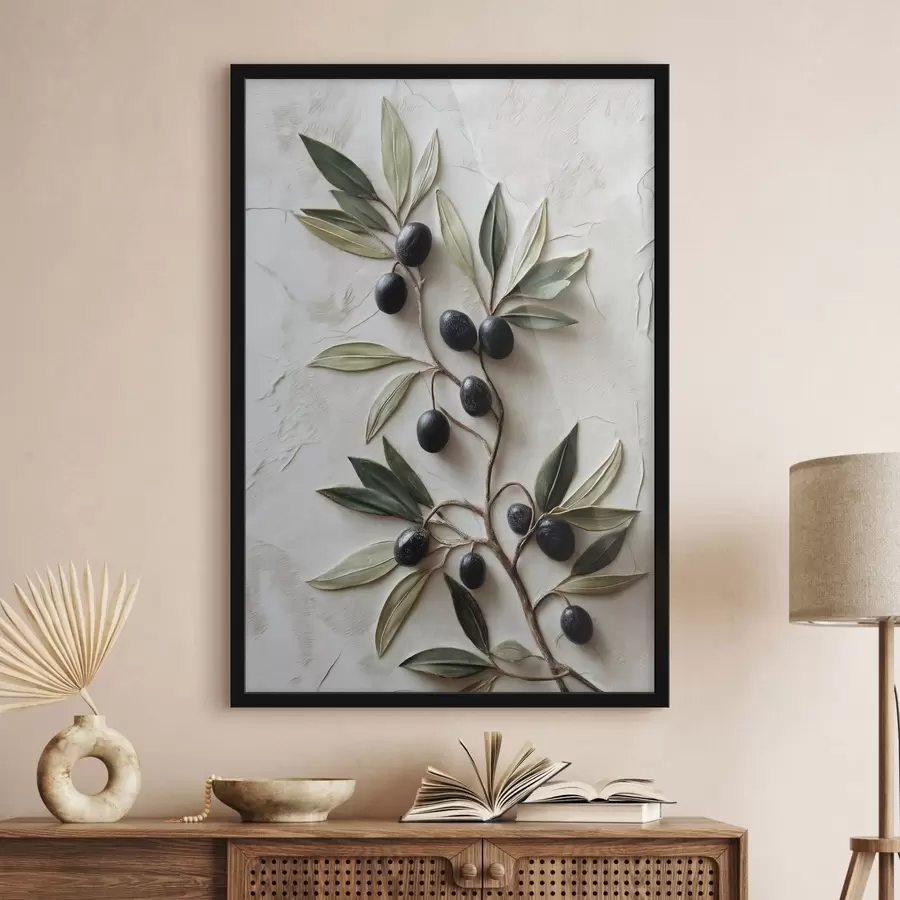 carta da parati Ramo con olive nere e foglie verdi nr. f50447