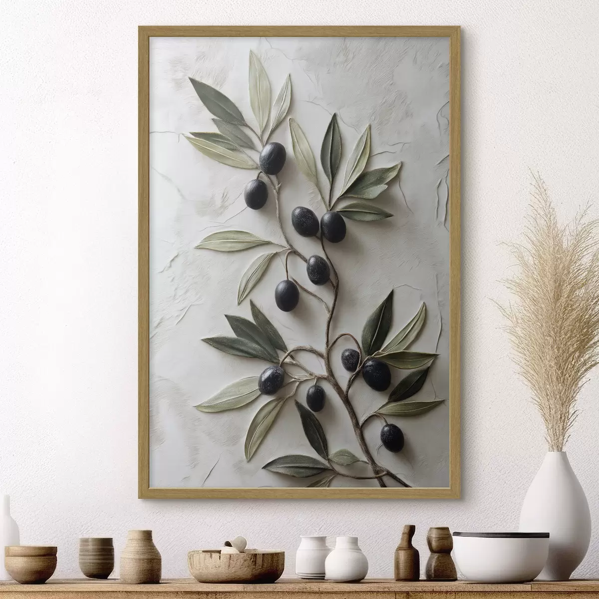 Poster Ramo con olive nere e foglie verdi f50447
