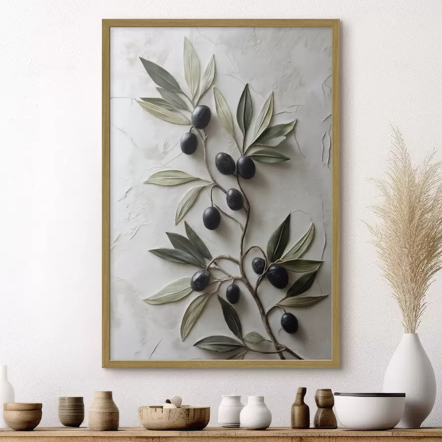 carta da parati Ramo con olive nere e foglie verdi nr. f50447