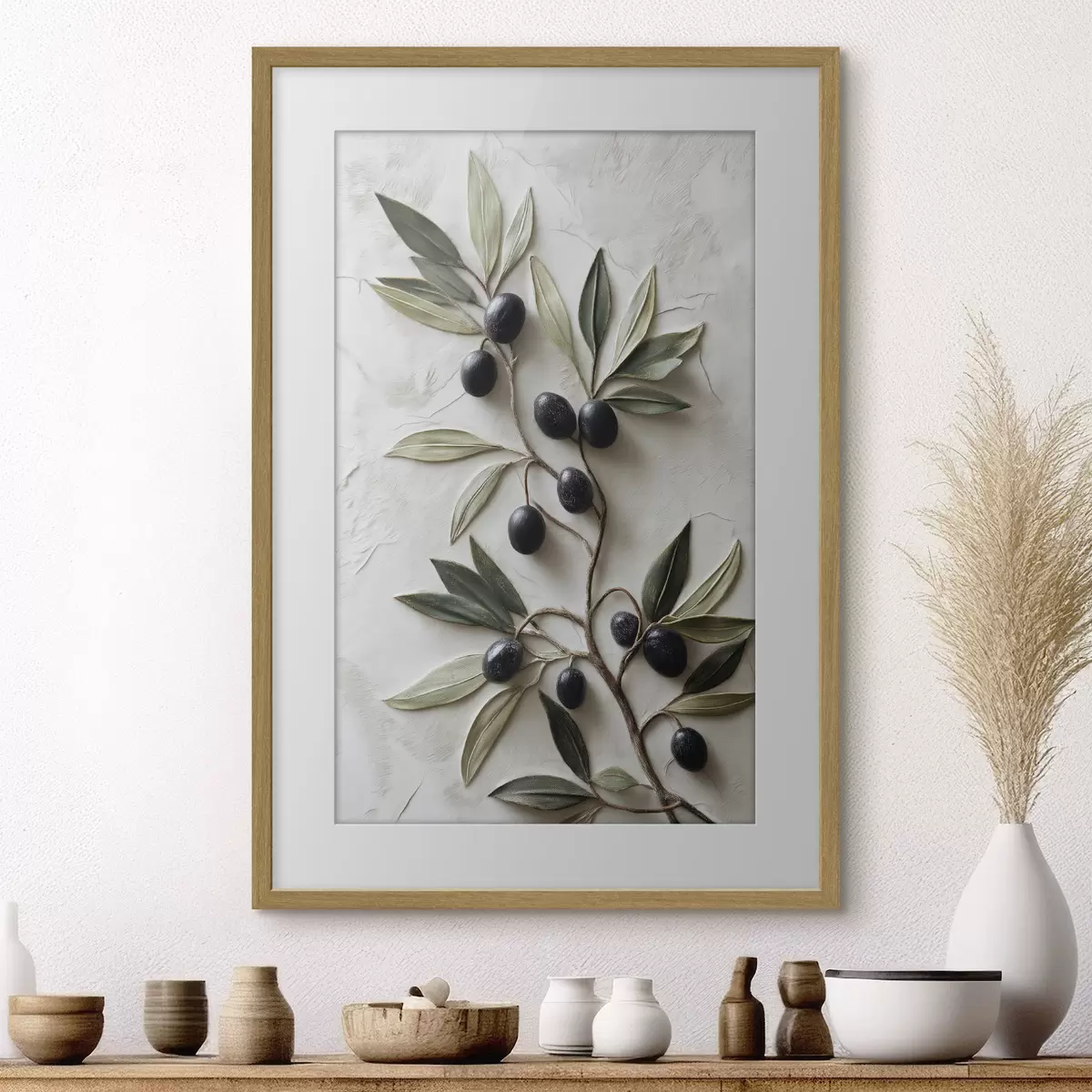 Poster Ramo con olive nere e foglie verdi f50447