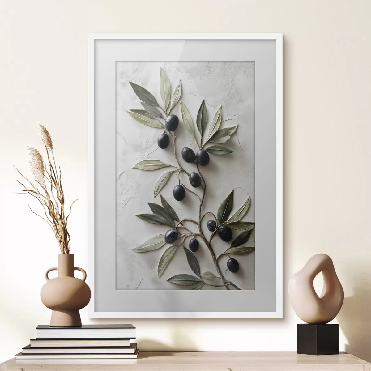 Poster Ramo con olive nere e foglie verdi f50447