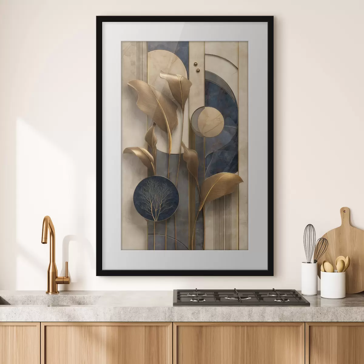 Poster Composizione geometrica con foglie dai toni bronzo f50452