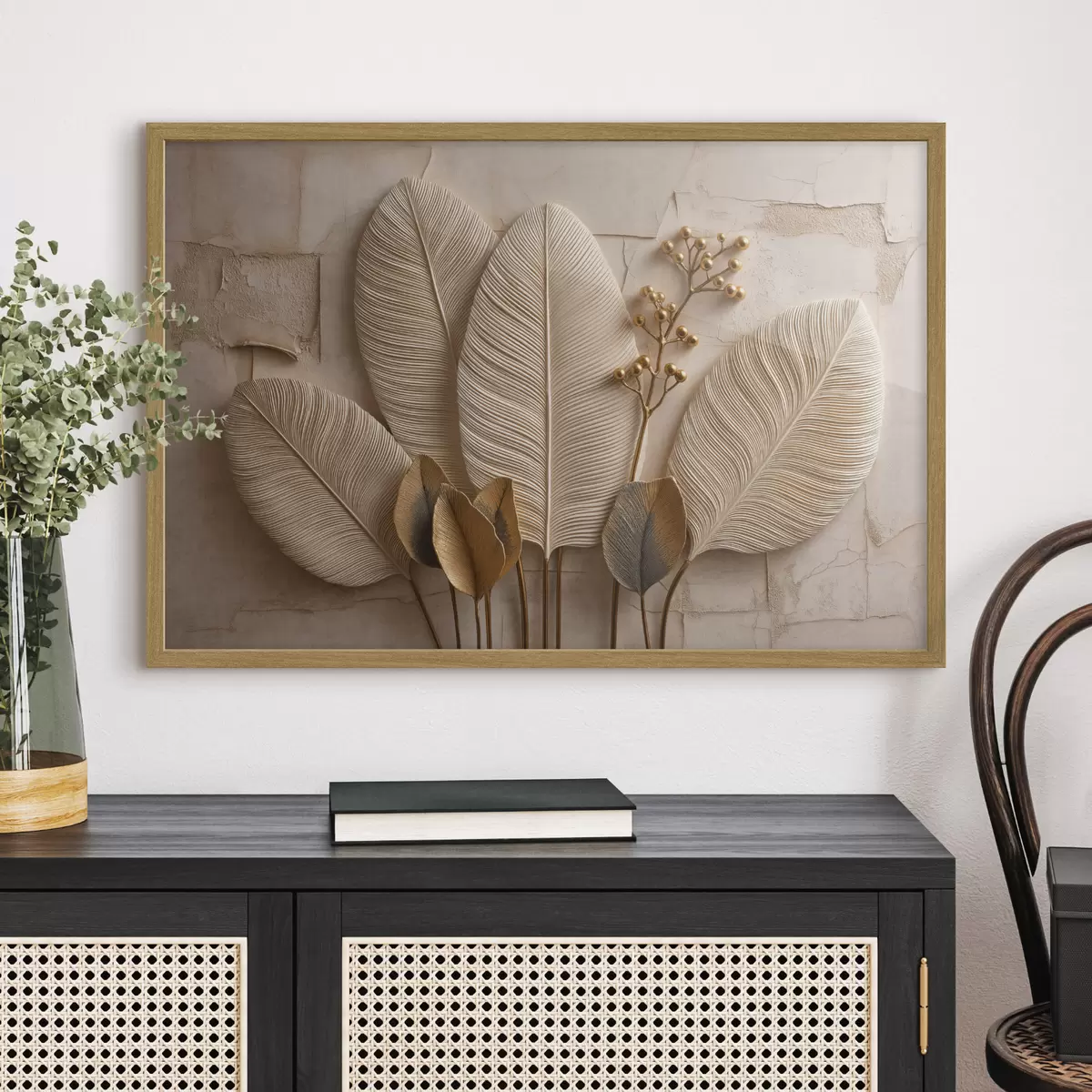Poster Foglie grandi e leggere e un ramo decorativo f50454
