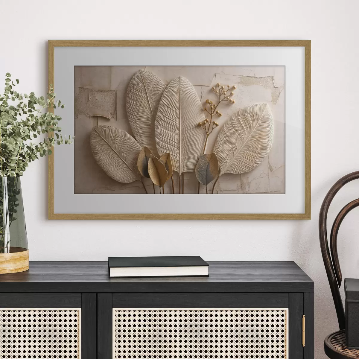 Poster Foglie grandi e leggere e un ramo decorativo f50454
