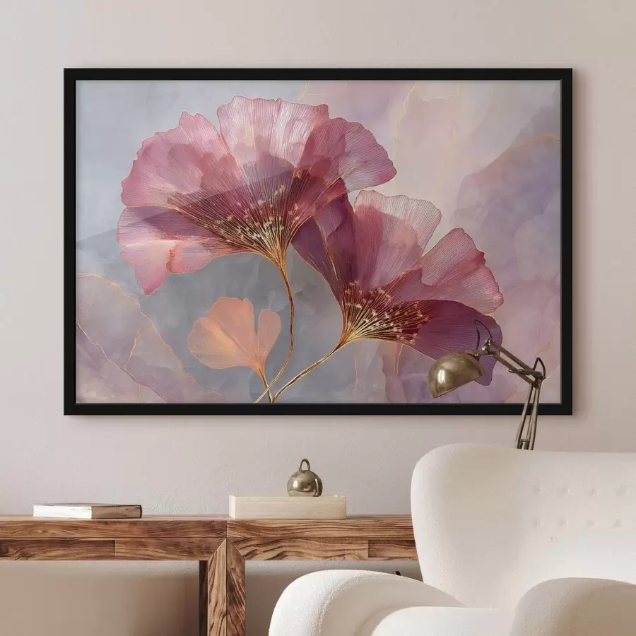carta da parati Fiori rosa traslucidi su uno sfondo dai toni pastello nr. f50455