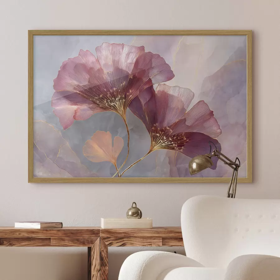 carta da parati Fiori rosa traslucidi su uno sfondo dai toni pastello nr. f50455