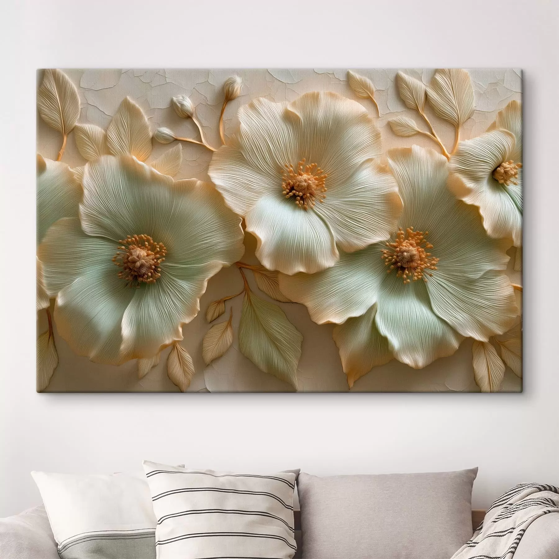 Quadro Fiori e foglie di grandi dimensioni con un effetto tridimensionale in tonalità chiare nr. s50420