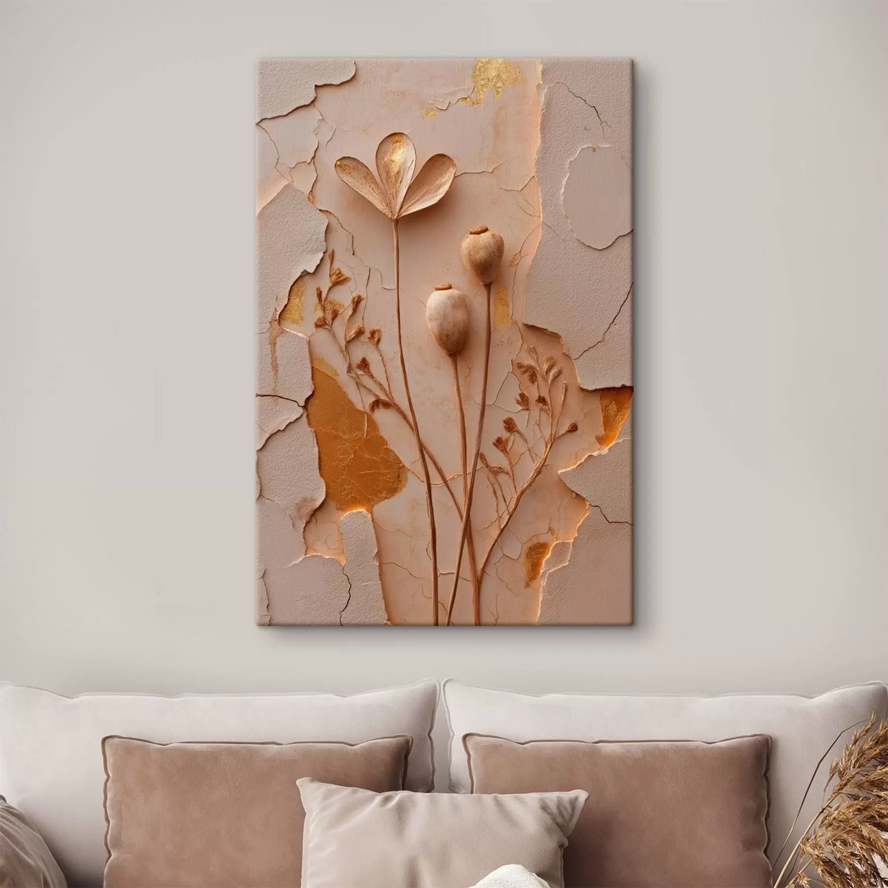 Quadro Piante essiccate su uno sfondo con effetto di superficie screpolata nr. s50426