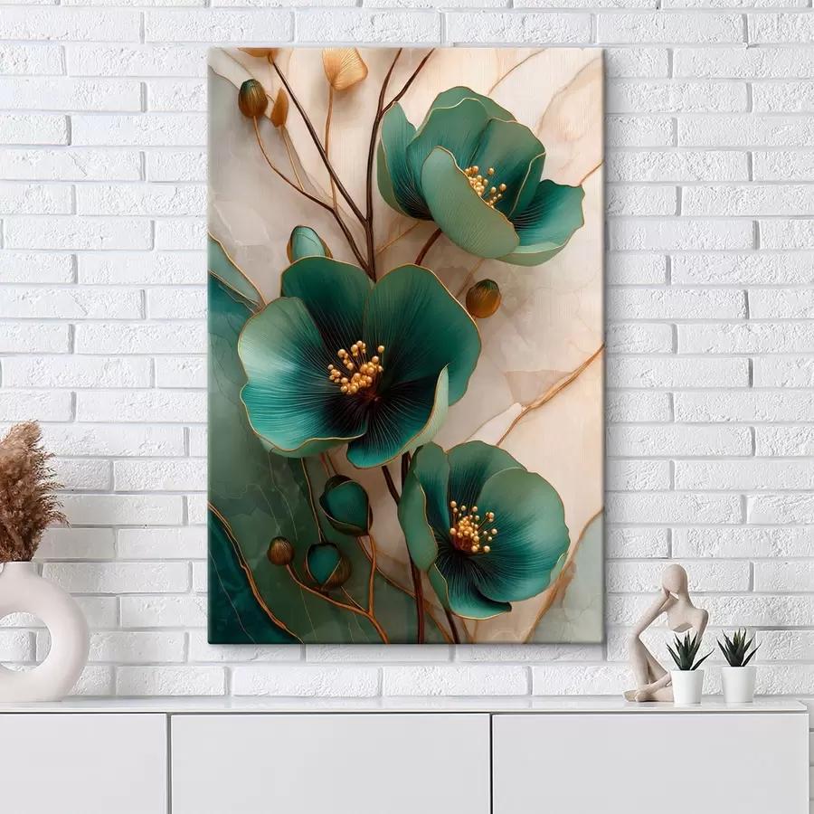 carta da parati Fiori turchesi con stami decorativi nr. s50435