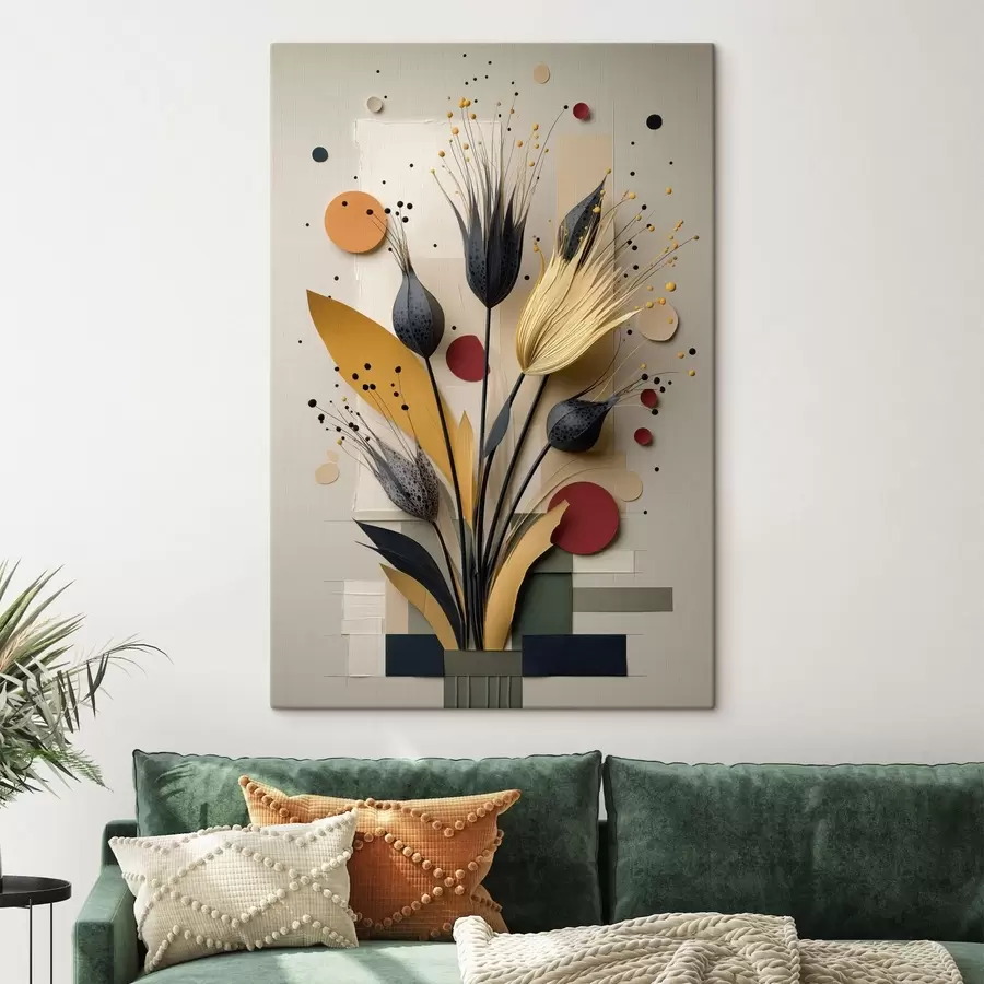 carta da parati Fiori astratti con steli scuri e cerchi nr. s50437