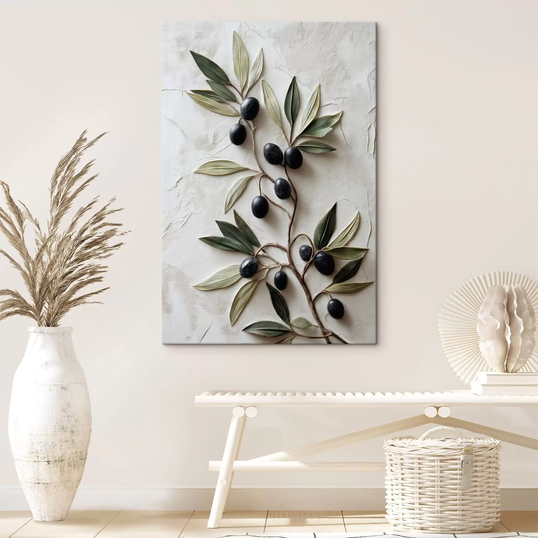 Quadro Ramo con olive nere e foglie verdi nr. s50447