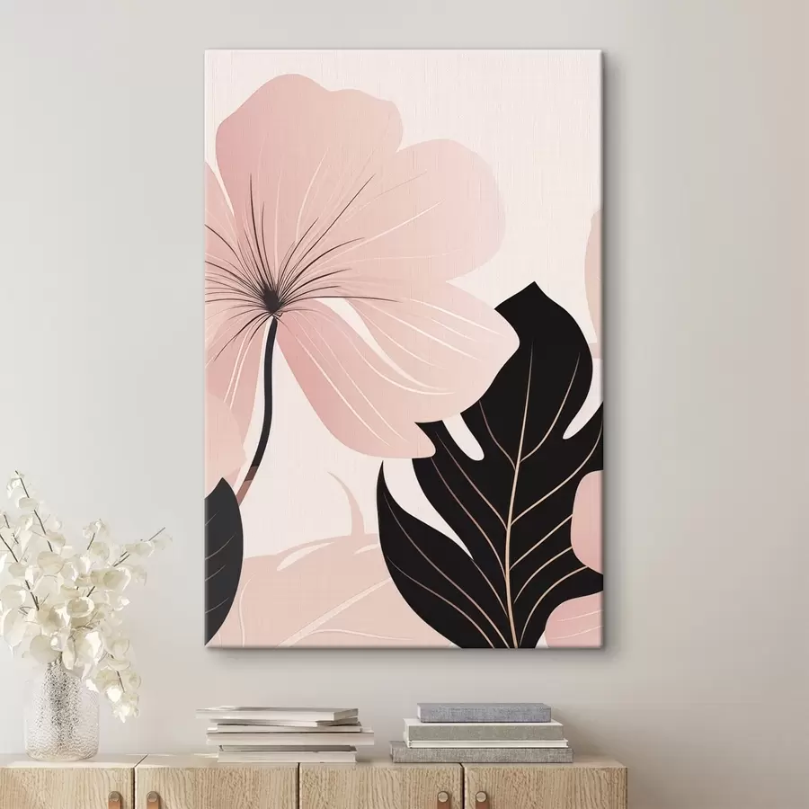 carta da parati Fiore rosa con foglia dai riflessi neri nr. s50389