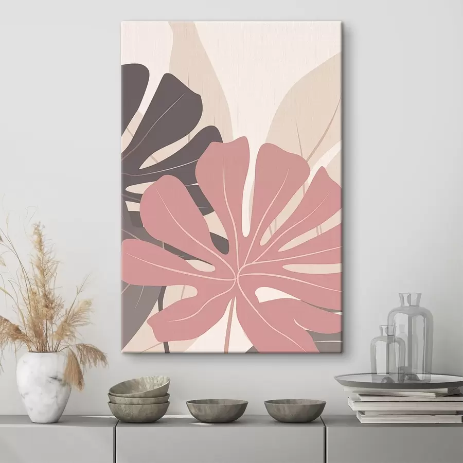 carta da parati Foglie tropicali rosa e grigie nr. s50391