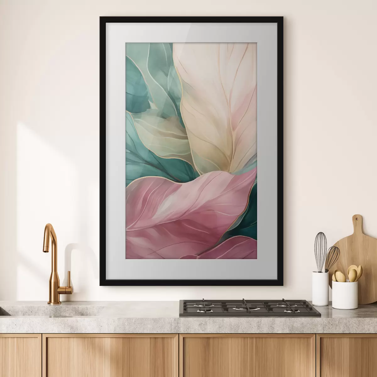 Poster Foglie tropicali color smeraldo e rosa f50385